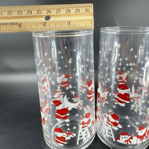 Vintage Crisa Clearly Santa Claus Snowflakes Drinkware Tumbler Set 2 Glassware - Picture 4 of 10
